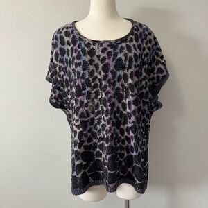 Parkhurst Leopard Print Knit Top Cape- Black, Purple, Gray Large